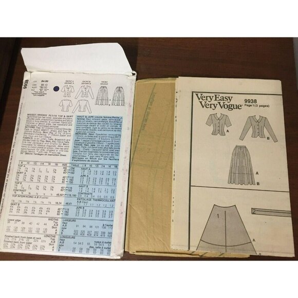 Sewing Pattern VOGUE 9938 Ladies JACKET & SKIRT Size 8-12 Very Easy U/C Vintage - Picture 3 of 7